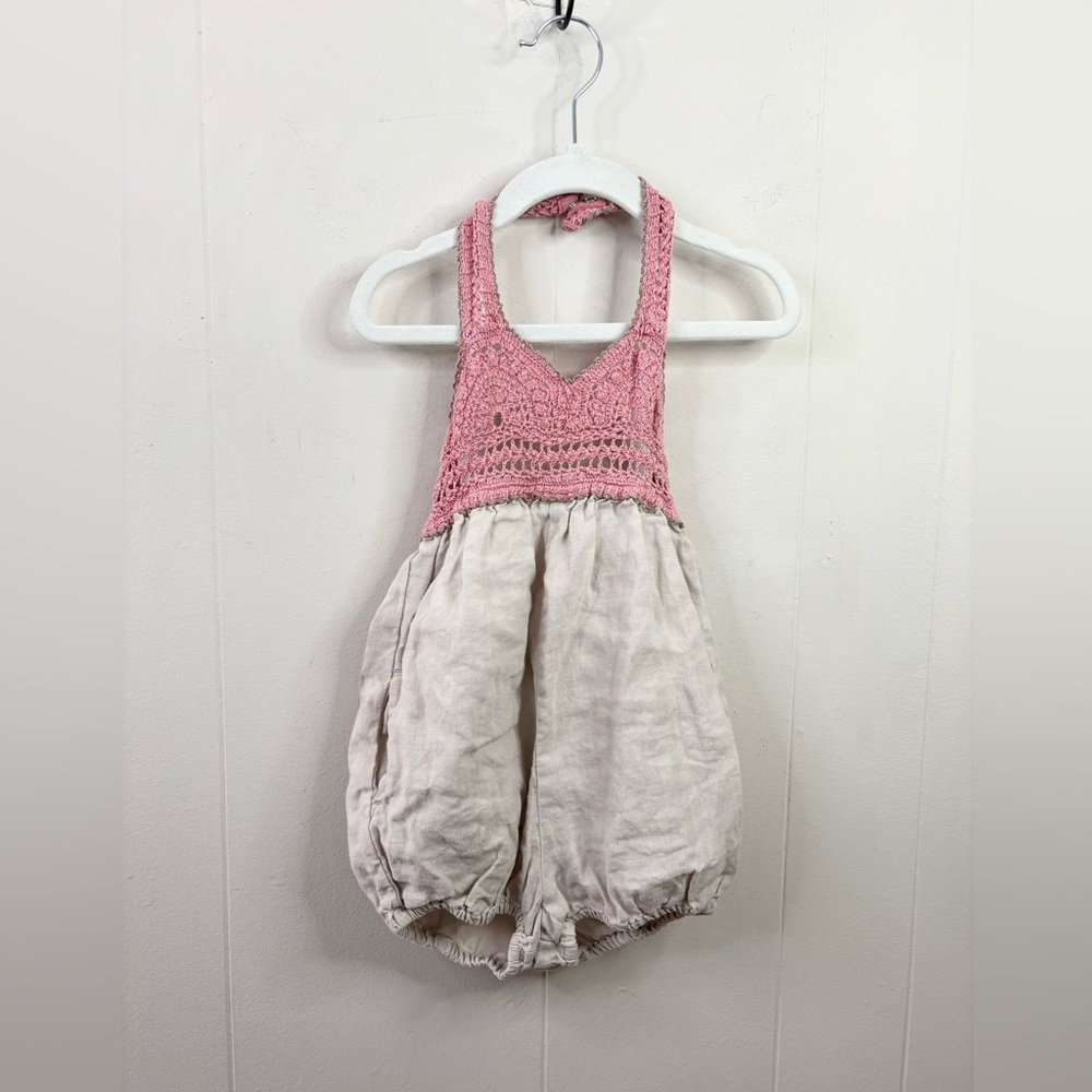Stella McCartney for Gap Girl linen crochet backless halter romper size 3
